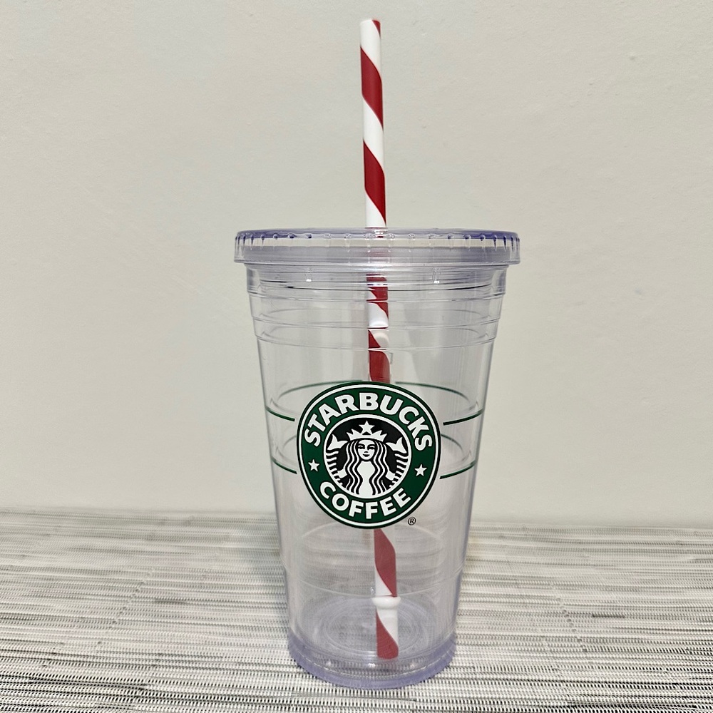 Starbucks Tumbler with Candycane Striped Straw 16 oz.